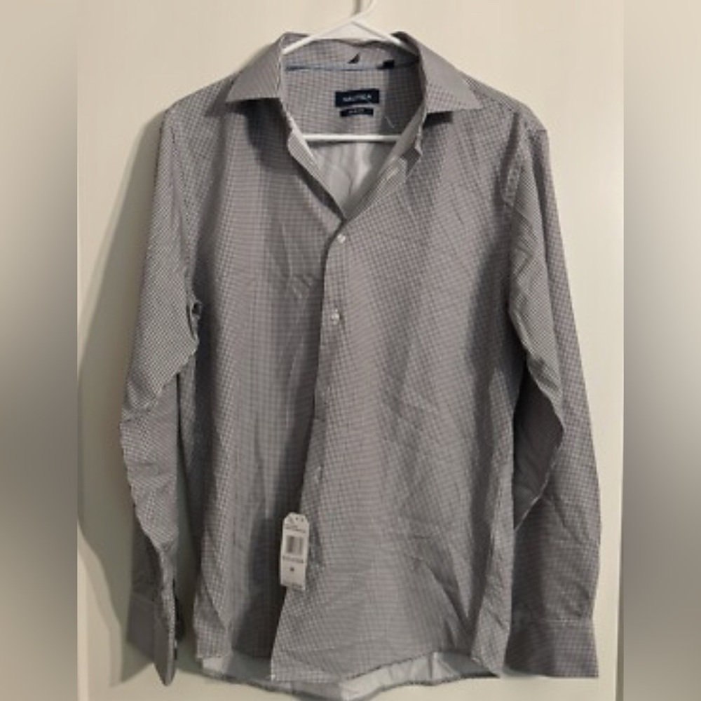 Nautica Slim Fit Men’s Shirt Long Sleeve White/Black Check Sz M 15-15 1/2 NWT